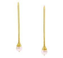 Hanging Pearl Bead Earrings in Gold Polish