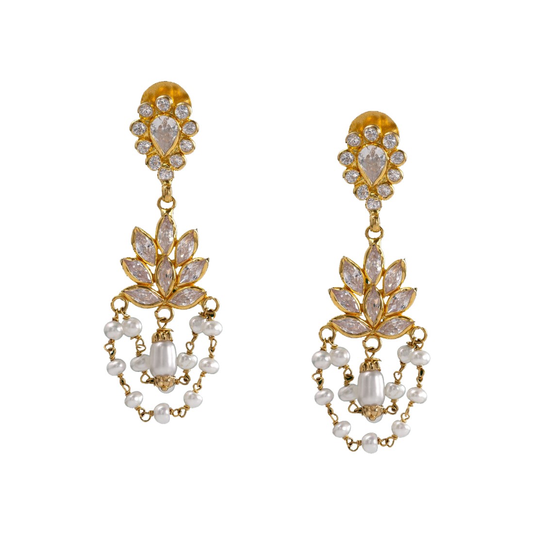 Pearl Layer Earrings - Buy Gold With CZ and Pearl Layer Earrings ...