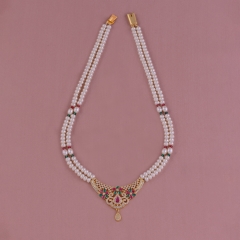 Pearls Necklace set with Colorful czs in Yellowish Tinge - H3510