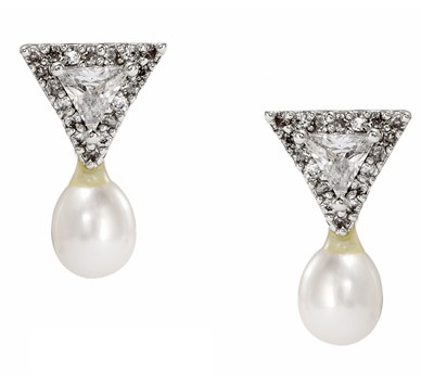 Triangular shape Stud Earrings with Drop Pearl