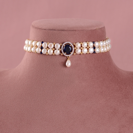 Pearls with  Blue stone Necklace sets