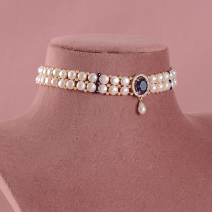 Pearls with  Blue stone Necklace sets