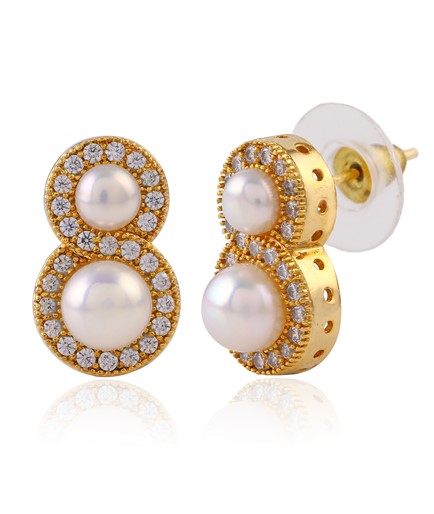 Yellow tinted white CZ stones,Pearl Earstuds