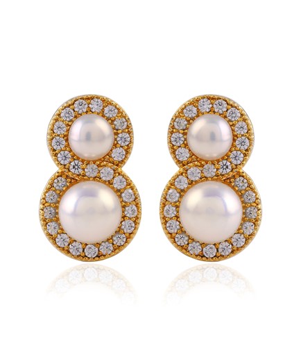 Yellow tinted white CZ stones,Pearl Earstuds