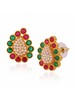 Red and Green CZ stones,Pearl Earstuds tinted in yellow gold