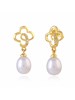 Yellow Tinted White CZ Stones,Pearl Drop Earrings