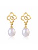 Yellow Tinted White CZ Stones,Pearl Drop Earrings