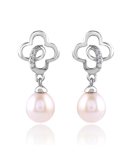 White CZ stones,Pearls Earrings in Silver