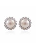 Pearls, White CZ stones Earstuds in Silver