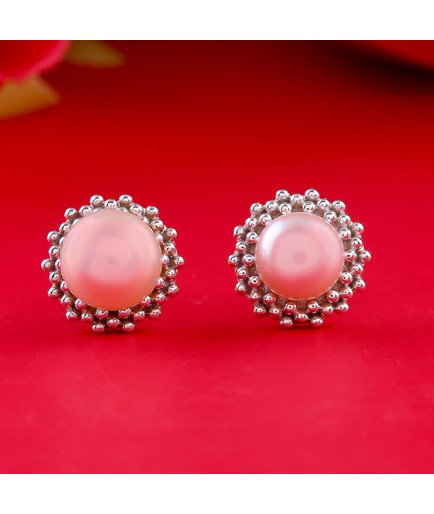 White Cz stones,Pearls Earstuds in Silver